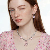 Pink Heart Drop Hoops